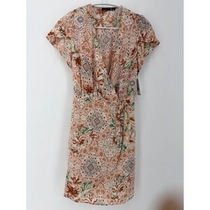 Black Tape Wrap Dress Womens Small Morning Light New Paisley Floral Mini